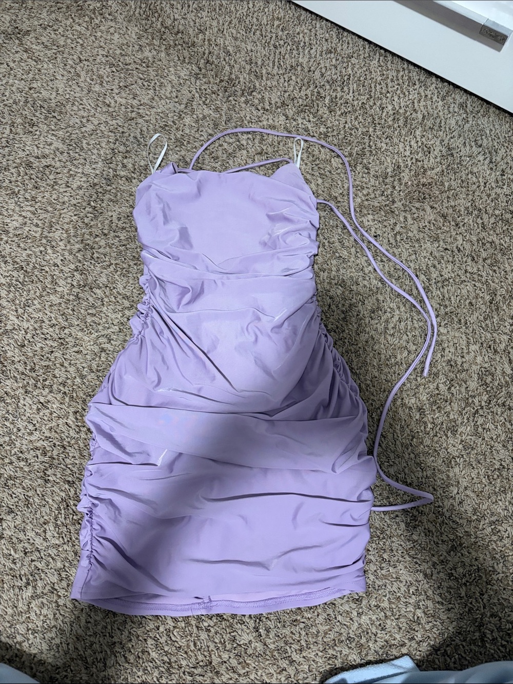 Lulu's Lilac Ruched Satin Mini Dress